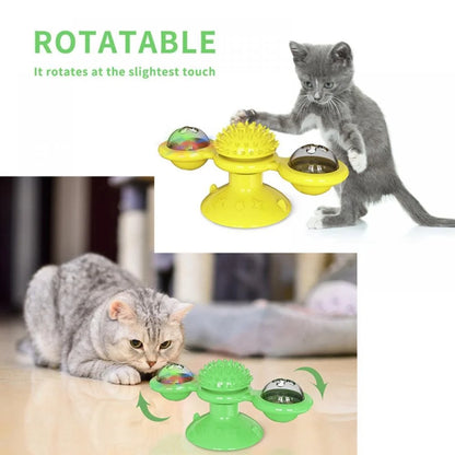 Cat Toys,Windmill Cat Toy with Led Ball and Catnip Ball,Cat Turntable Teasing Interactive Toy with Suction Cup, Funny Kitten Windmill Ball Cat Toys for Indoor Cats, Massage Scratching Tickle-1Pack