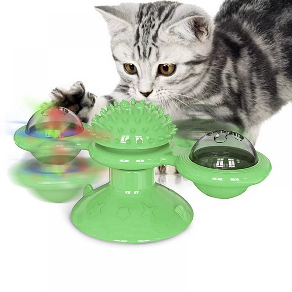 Cat Toys,Windmill Cat Toy with Led Ball and Catnip Ball,Cat Turntable Teasing Interactive Toy with Suction Cup, Funny Kitten Windmill Ball Cat Toys for Indoor Cats, Massage Scratching Tickle-1Pack