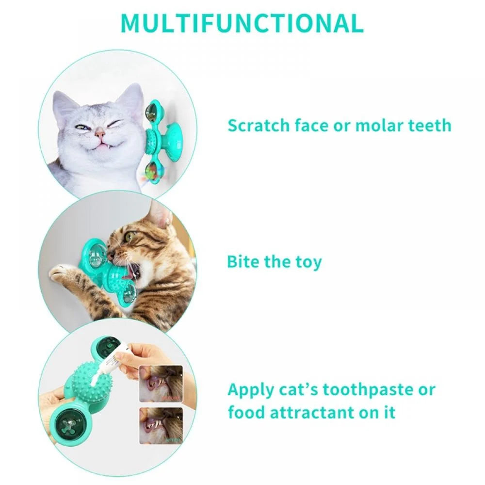 Cat Toys,Windmill Cat Toy with Led Ball and Catnip Ball,Cat Turntable Teasing Interactive Toy with Suction Cup, Funny Kitten Windmill Ball Cat Toys for Indoor Cats, Massage Scratching Tickle-1Pack