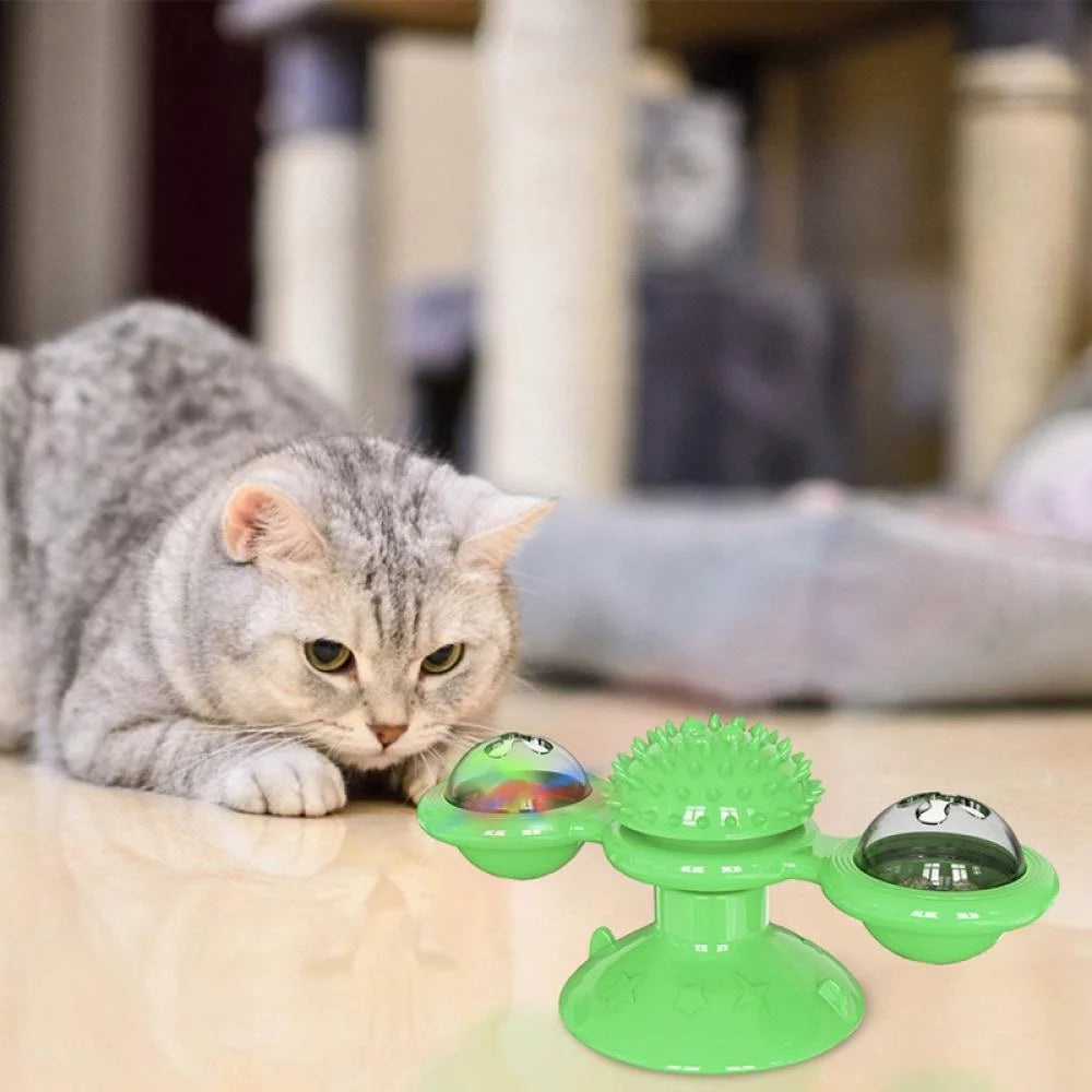 Cat Toys,Windmill Cat Toy with Led Ball and Catnip Ball,Cat Turntable Teasing Interactive Toy with Suction Cup, Funny Kitten Windmill Ball Cat Toys for Indoor Cats, Massage Scratching Tickle-1Pack